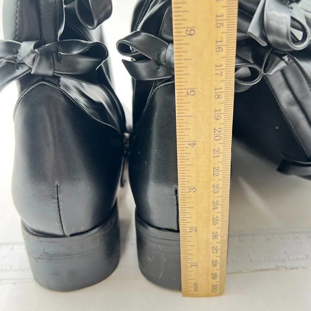 XYD Women Over The Knee Thigh High Leather Boots Chunky Heel Round Toe Black